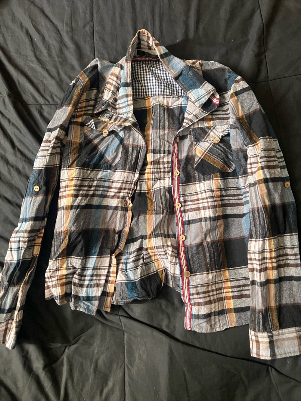 Papaya Plaid Button-Down Shirt Jacket in Blue, Gray & Brown